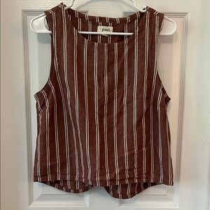 Pact Linen Blend Tulip Back Brown and White Stripe Boxy Tank Top Size Medium